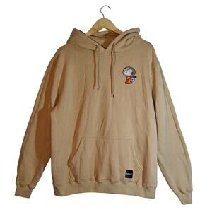 Peanuts Snoopy Hoodie Beige Fleece Pullover Embroidered XXL Unisex